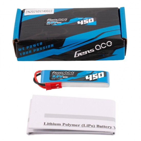 Gens ace 450mAh 1S 3.8V 60C LiHV akkumulátor JST-SYP csatlakozóval