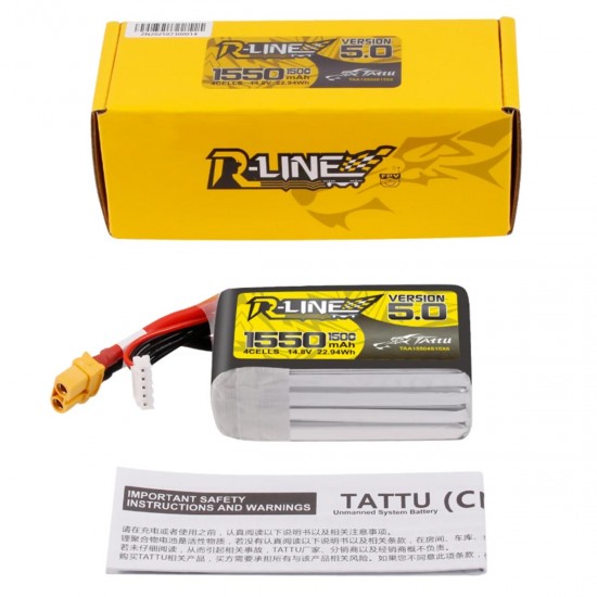 Tattu R-Line V5.0 1550mAh 4S 14.8V 150C LiPo Akkumulátor XT60 csatlakozó TAA15504S15X6